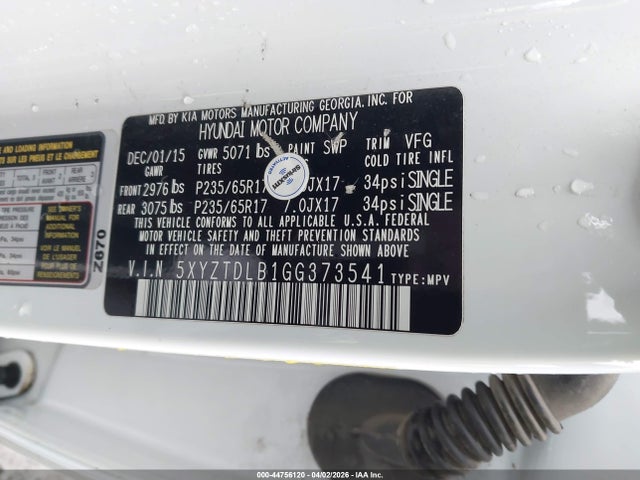 5XYZTDLB1GG373541 Hyundai Santa Fe Sport 2.4l