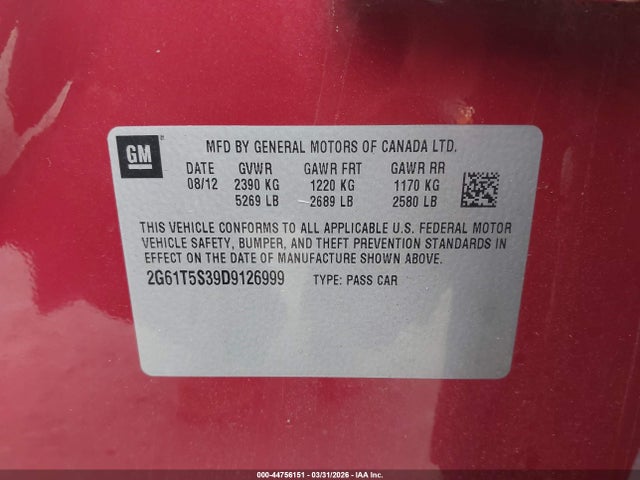 Aukcja sprzedaży 2013 Cadillac Xts Premium, vin: 2G61T5S39D9126999, numer aukcji: 44756151