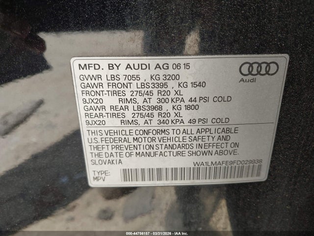 Продажа на аукционе авто 2015 Audi Q7 3.0 Tdi Premium, vin: WA1LMAFE9FD029938, номер лота: 44756157