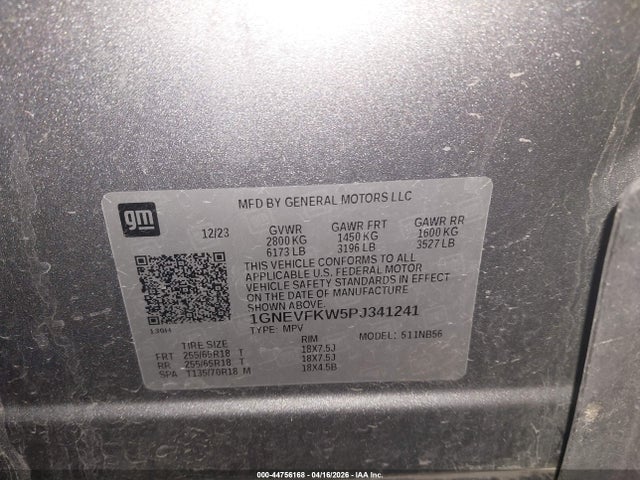 1GNEVFKW5PJ341241 Chevrolet Traverse Awd Ls