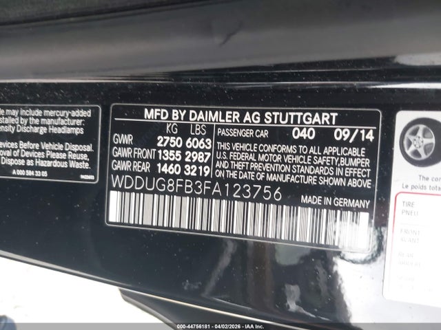 2015 Mercedes-benz S 550 4matic მანქანა იყიდება აუქციონზე, vin: WDDUG8FB3FA123756, აუქციონის ნომერი: 44756181