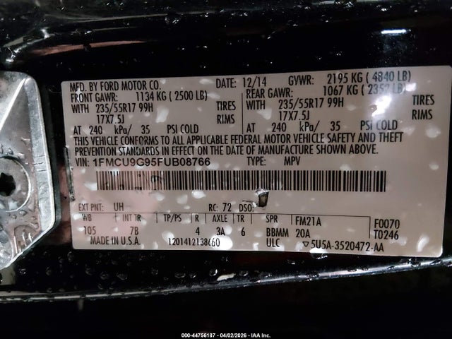 1FMCU9G95FUB08766 Ford ESCAPE SE