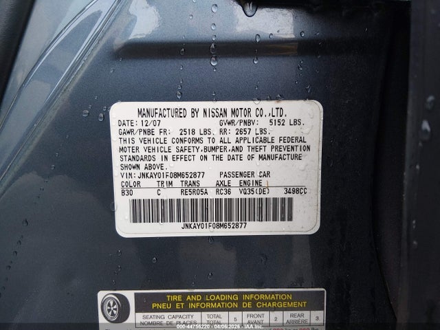 2008 Infiniti M35x მანქანა იყიდება აუქციონზე, vin: JNKAY01F08M652877, აუქციონის ნომერი: 44756220