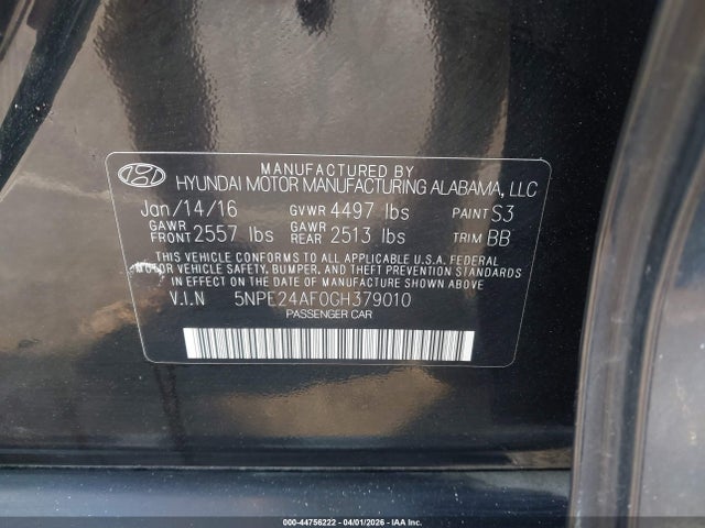 Продаж на аукціоні авто 2016 Hyundai Sonata Se, vin: 5NPE24AF0GH379010, номер лоту: 44756222