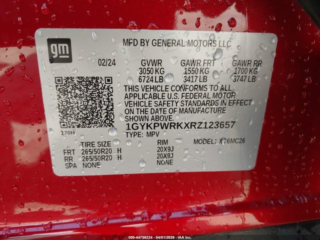 44756224 :رقم المزاد ، 1GYKPWRKXRZ123657 vin ، 2024 Cadillac Lyriq Sport W/1sk مزاد بيع