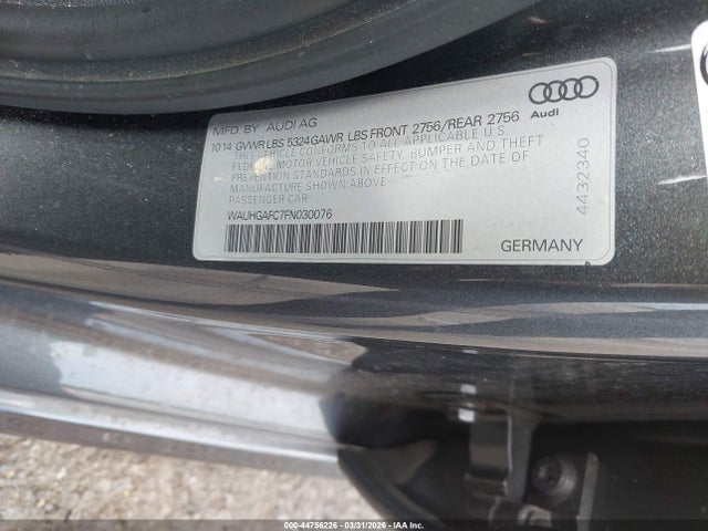 2015 Audi A6 3.0t Premium Plus მანქანა იყიდება აუქციონზე, vin: WAUHGAFC7FN030076, აუქციონის ნომერი: 44756226