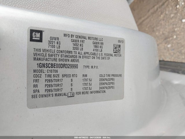 44756232 :رقم المزاد ، 1GNSCBE00DR329990 vin ، 2013 Chevrolet Tahoe Lt مزاد بيع