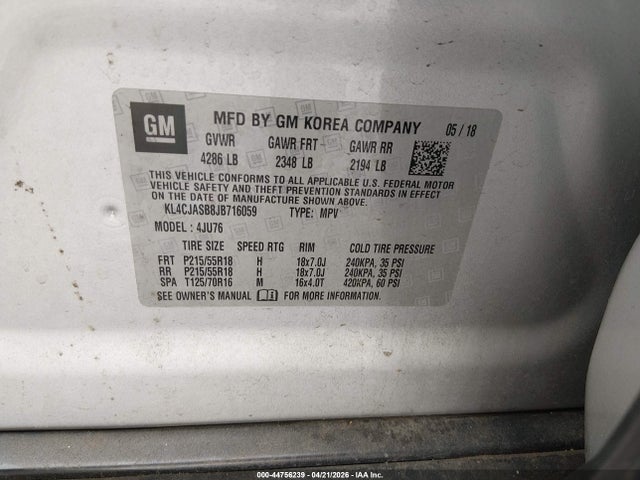 Продажа на аукционе авто 2018 Buick Encore Preferred, vin: KL4CJASB8JB716059, номер лота: 44756239