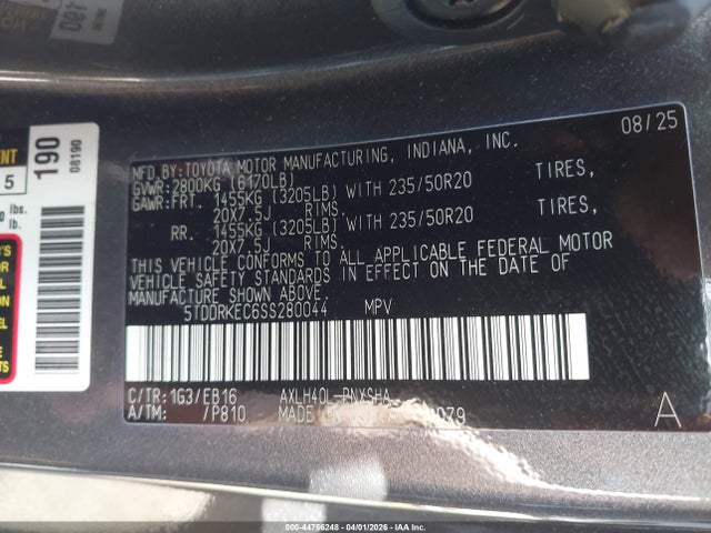 Продажа на аукционе авто 2025 Toyota Sienna Xse, vin: 5TDDRKEC6SS280044, номер лота: 44756248