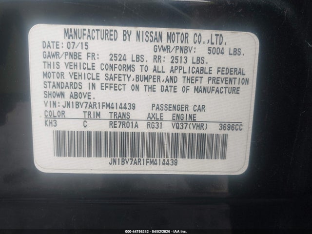 2015 Infiniti Q50 Premium მანქანა იყიდება აუქციონზე, vin: JN1BV7AR1FM414439, აუქციონის ნომერი: 44756282