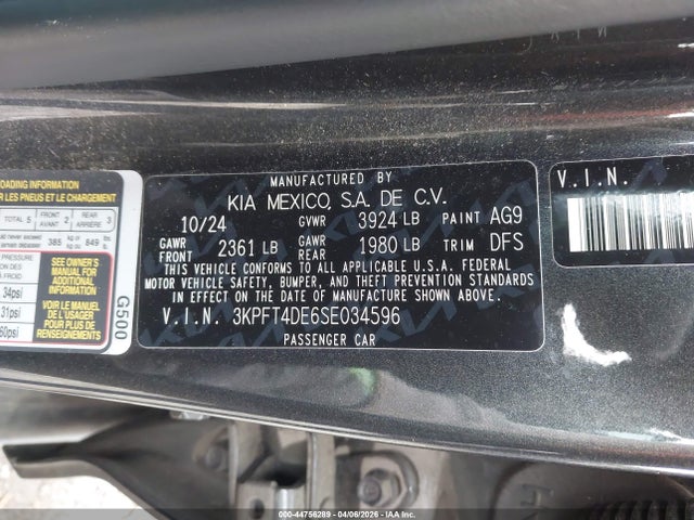 44756289 :رقم المزاد ، 3KPFT4DE6SE034596 vin ، 2025 Kia K4 Lxs مزاد بيع