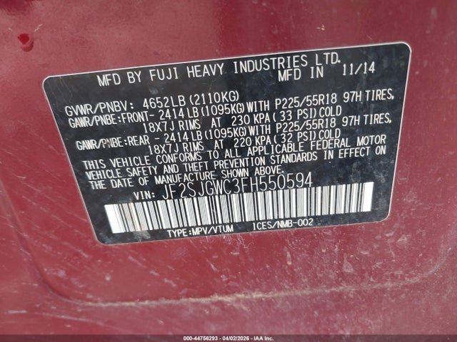 2015 Subaru Forester 2.0xt Touring მანქანა იყიდება აუქციონზე, vin: JF2SJGWC3FH550594, აუქციონის ნომერი: 44756293