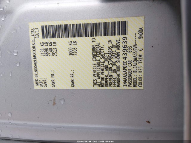 Aukcja sprzedaży 2014 Nissan Maxima 3.5 S, vin: 1N4AA5AP0EC439639, numer aukcji: 44756294