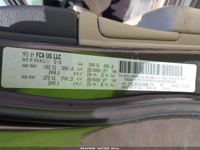 Aukcja sprzedaży 2016 Jeep Grand Cherokee Limited, vin: 1C4RJEBG0GC429689, numer aukcji: 44756296