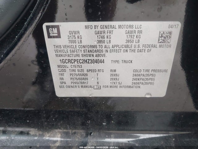 1GCRCPEC2HZ304044 Chevrolet Silverado 1500 Custom