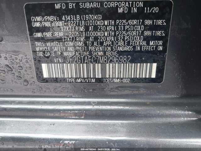 Продаж на аукціоні авто 2021 Subaru Crosstrek Premium, vin: JF2GTAEC7M8296982, номер лоту: 44756344