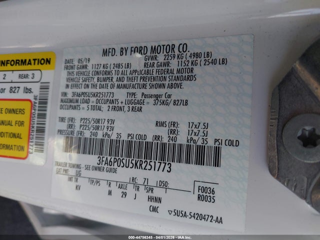 Ford Fusion Energi Titanium 2019 3FA6P0SU5KR251773 Image 9