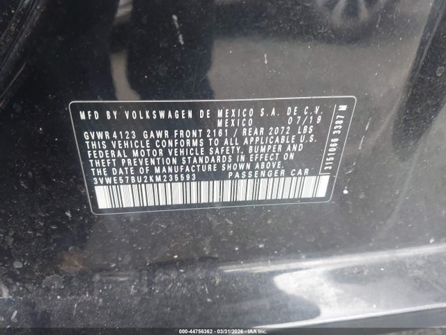 Продаж на аукціоні авто 2019 Volkswagen Jetta 1.4t Sel, vin: 3VWE57BU2KM235593, номер лоту: 44756362