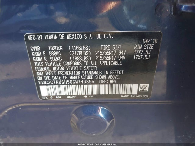 2016 HONDA HR-V 3CZRU6H50GM743855 Photo 8