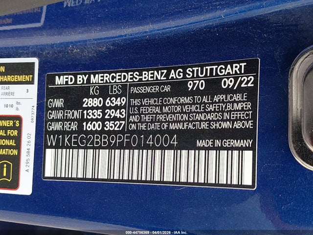 Aukcja sprzedaży 2023 Mercedes-benz Eqe 350, vin: W1KEG2BB9PF014004, numer aukcji: 44756369