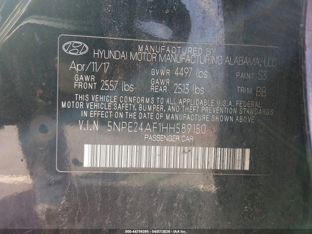 Aukcja sprzedaży 2017 Hyundai Sonata, vin: 5NPE24AF1HH589150, numer aukcji: 44756395