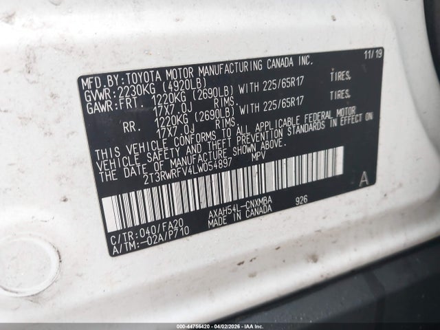 Aukcja sprzedaży 2020 Toyota Rav4 Hybrid Xle, vin: 2T3RWRFV4LW054897, numer aukcji: 44756420