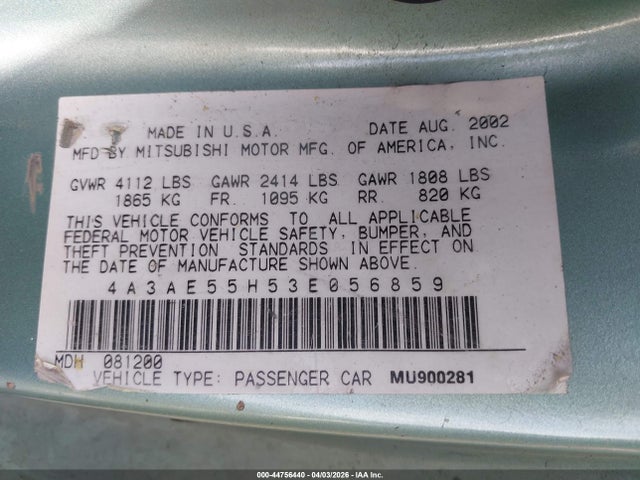 2003 MITSUBISHI ECLIPSE SPYDER 4A3AE55H53E056859 Photo 8