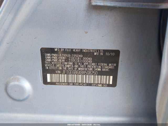 2011 Subaru Impreza 2.5i Premium მანქანა იყიდება აუქციონზე, vin: JF1GE6B6XBH508250, აუქციონის ნომერი: 44756468