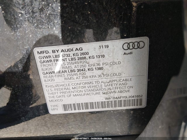 Aukcja sprzedaży 2020 Audi Sq5 Premium Plus Tfsi Quattro Tiptronic, vin: WA1B4AFY0L2041652, numer aukcji: 44756471