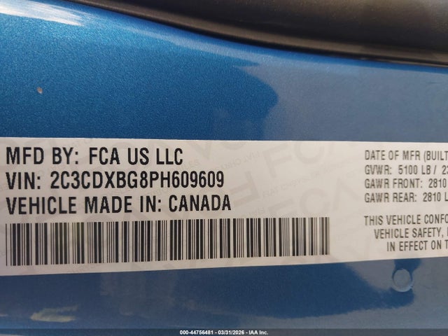 44756481 :رقم المزاد ، 2C3CDXBG8PH609609 vin ، 2023 Dodge Charger Sxt مزاد بيع