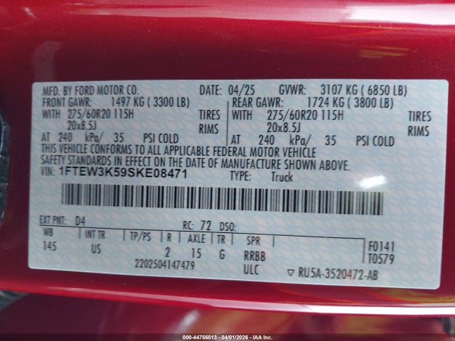 Ford F-150 Xlt 2025 1FTEW3K59SKE08471 Image 9