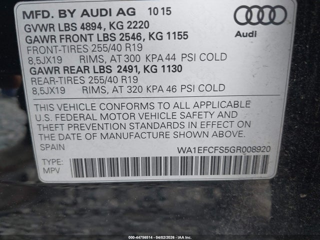 Продажа на аукционе авто 2016 Audi Q3 2.0t Premium Plus, vin: WA1EFCFS5GR008920, номер лота: 44756514