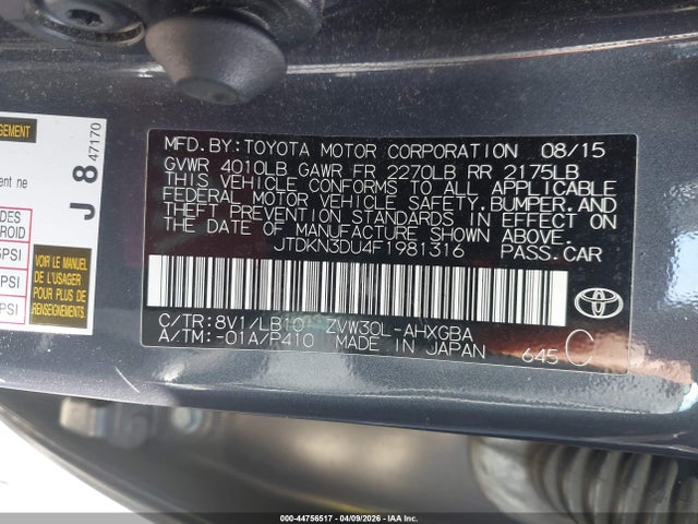 Toyota Prius Four 2015 JTDKN3DU4F1981316 Image 9