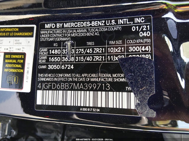 44756570 :رقم المزاد ، 4JGFD6BB7MA399713 vin ، 2021 Mercedes-benz Amg Gle 53 Coupe 4matic مزاد بيع