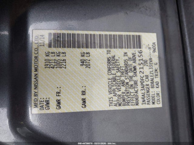 Nissan Altima 2.5 S 2015 1N4AL3AP0FC215156 Image 9
