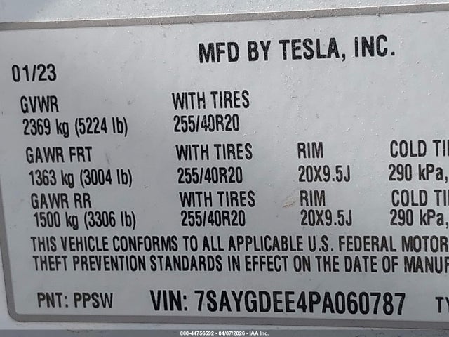 Продажа на аукционе авто 2023 Tesla Model Y Awd/long Range Dual Motor All-wheel Drive, vin: 7SAYGDEE4PA060787, номер лота: 44756592