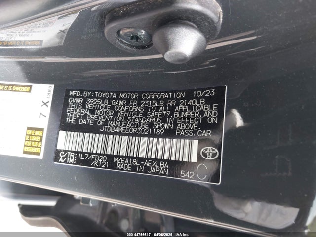 44756617 :رقم المزاد ، JTDB4MEE0R3021189 vin ، 2024 Toyota Corolla Le/nightshade Edition/se/xse مزاد بيع