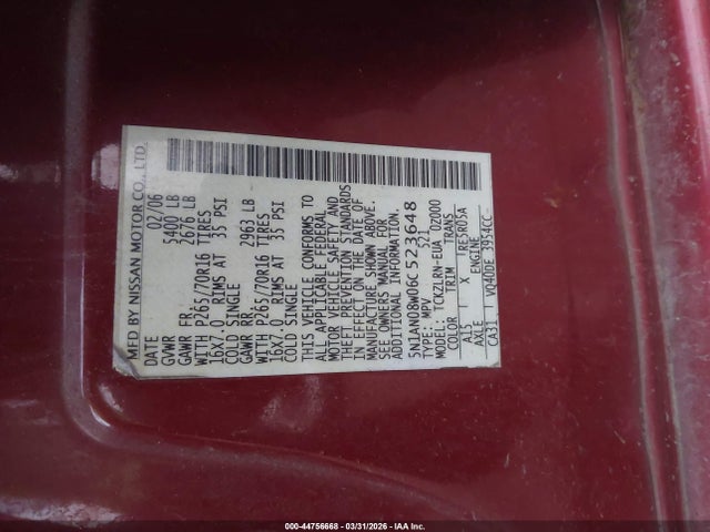 2006 NISSAN XTERRA 5N1AN08W06C523648 Photo 8