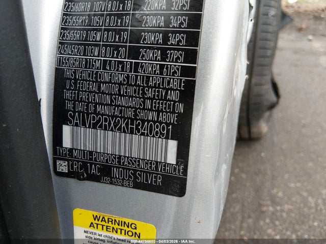44756685 :رقم المزاد ، SALVP2RX2KH340891 vin ، 2019 Land Rover Range Rover Evoque Se/se Premium مزاد بيع