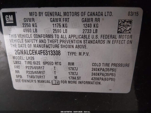 Chevrolet Equinox 2lt 2015 2GNALCEK4F6313308 Image 9