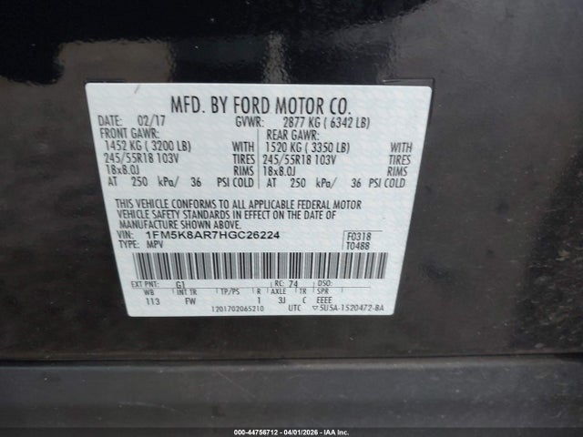 1FM5K8AR7HGC26224 Ford Utility Police Interceptor