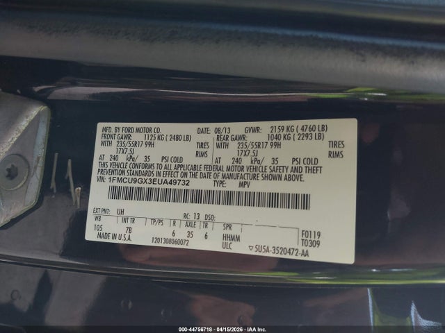 44756718 :رقم المزاد ، 1FMCU9GX3EUA49732 vin ، 2014 Ford Escape Se مزاد بيع
