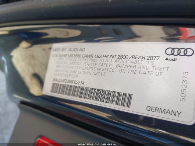 Продажа на аукционе авто 2019 Audi A6 55 Premium, vin: WAUL2AF23KN062274, номер лота: 44756745