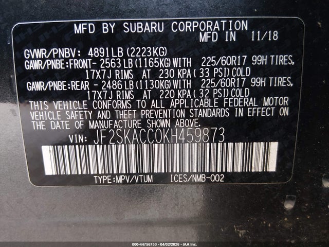 2019 SUBARU FORESTER JF2SKACC0KH459873 Photo 8