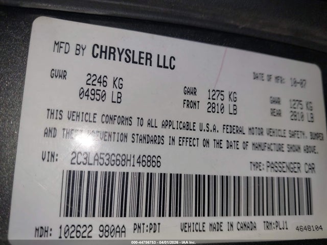 2008 CHRYSLER 300 2C3LA53G68H146866 Photo 8