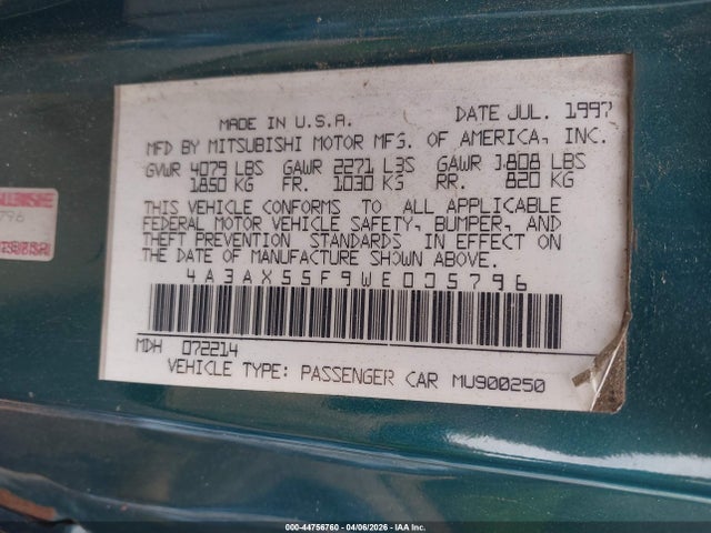 1998 MITSUBISHI ECLIPSE SPYDER 4A3AX55F9WE005796 Photo 8