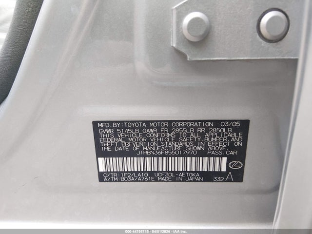 Продажа на аукционе авто 2005 Lexus Ls 430, vin: JTHBN36F855017970, номер лота: 44756785