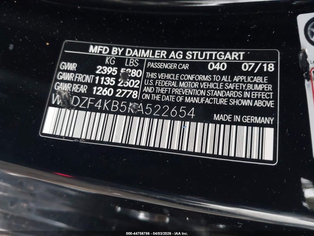 44756786 :رقم المزاد ، WDDZF4KB5KA522654 vin ، 2019 Mercedes-benz E 300 4matic مزاد بيع