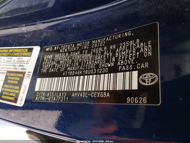 2008 TOYOTA CAMRY HYBRID 4T1BB46K18U031230 Photo 8