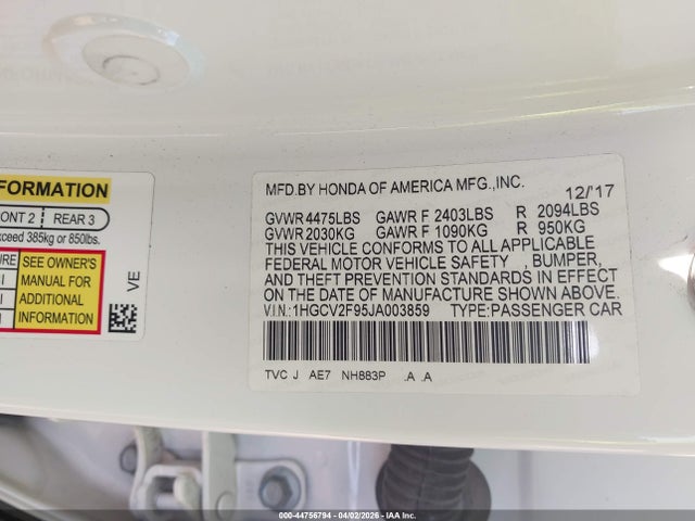 1HGCV2F95JA003859 Honda Accord Touring 2.0t